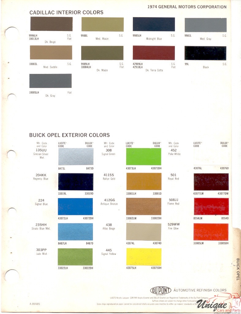 1974 Buick And Opel Paint Charts DuPont